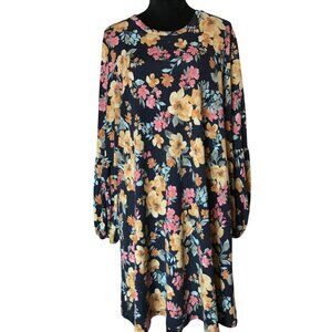 As U Wish A-Line Dress, Light Sweater Fabric Balloon Sleeves Multifloral Size 1X